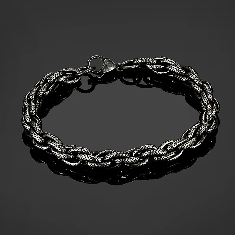 

European American retro Bracelet black dot pattern hip hop rough twist chain Stainless steel men bracelet Hand Jewelry Wholesale