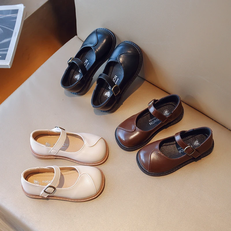 Нековзкі шкіряні пучки з круглим носом для дівчаток Модне взуття зі штучної