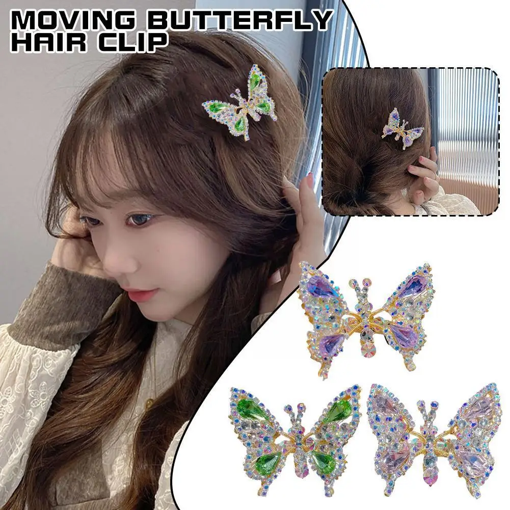 

3D заколка для волос с бабочкой, блестящая Летающая блестящая женская заколка-Утконос, стразы для фиксации волос, аксессуары для волос Barrett ...