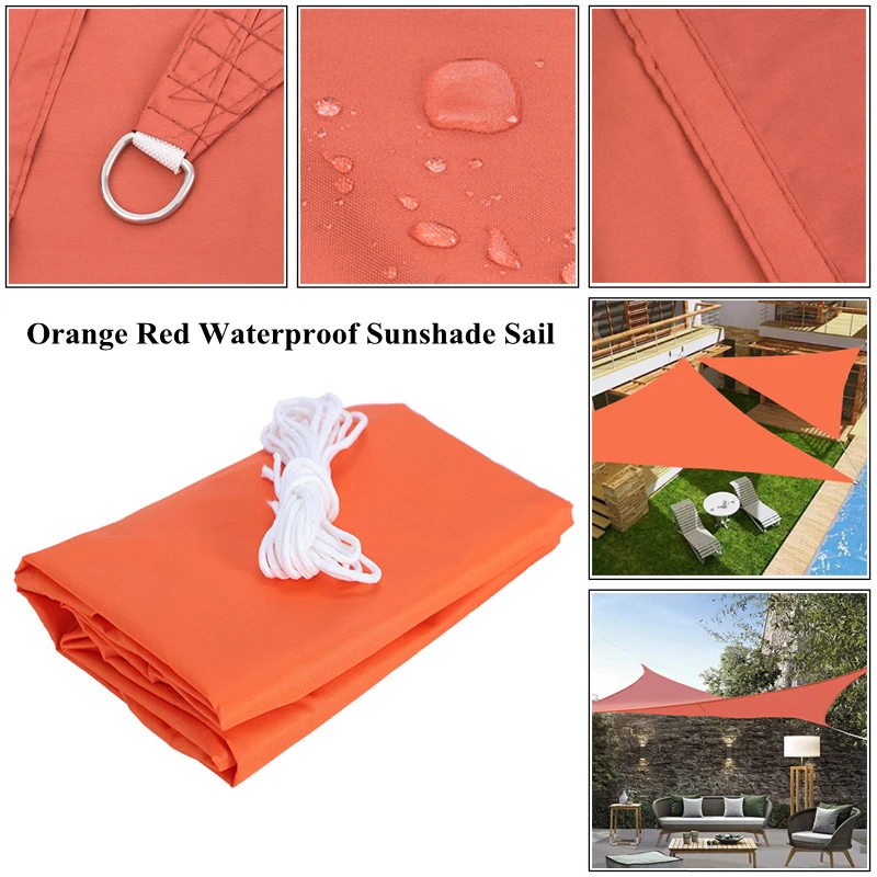 Orange Red Waterproof Sunshade Sail Swimming Pool Rainproof Shading Cloth Parasol Sail Outdoor Awning Pet Shelter Sun Shade Sail