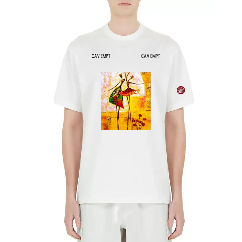 

Летняя футболка CAVEMPT C.E, новая японская Футболка с принтом спереди и сзади, с балетным принтом, мужская и женская футболка с коротким рукавом