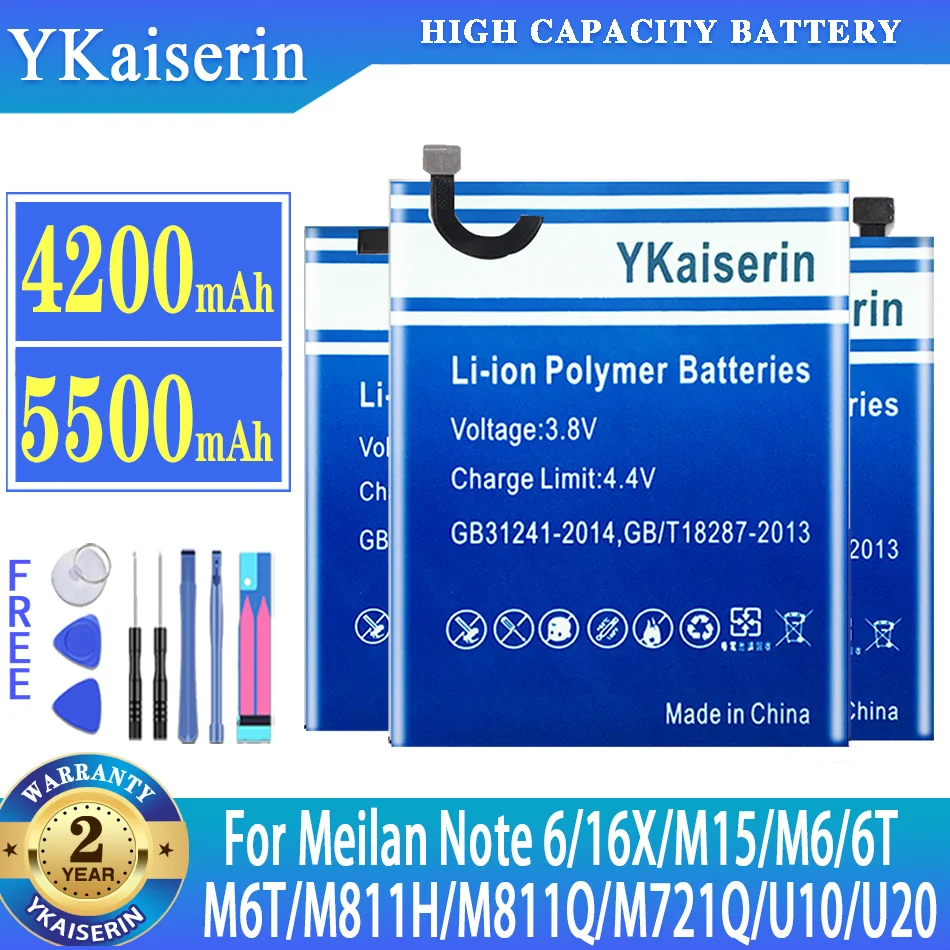 

YKaiserin Battery For Meizu Meizy Meilan U10 U20 Note 6 Note6 16X M15 M6 6T M6T M811H M811Q M721Q Batterij + Free Tools