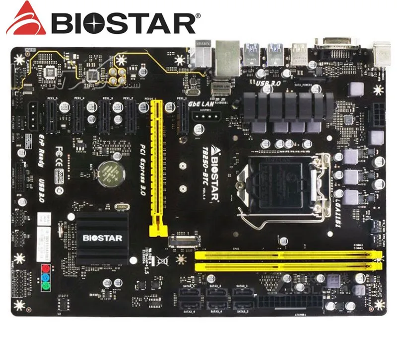 BIOSTAR-placa base de minería de TB250-BTC, DDR4 para intel LGA 1151, 32GB, DVI SATA3 B250, placa base de escritorio