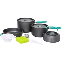 outdoor camping tableware set backpacking picnic 2 pot 1 frypan 1 kettle alumina durable cookware folding cooking set
