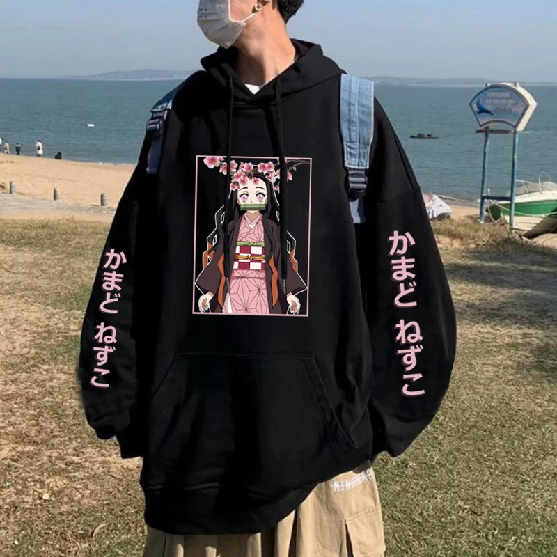 

Толстовка с капюшоном с изображением рассекающего демонов Аниме толстовки Kamado Nezuko пуловеры с графическим принтом Харадзюку японские свитш...