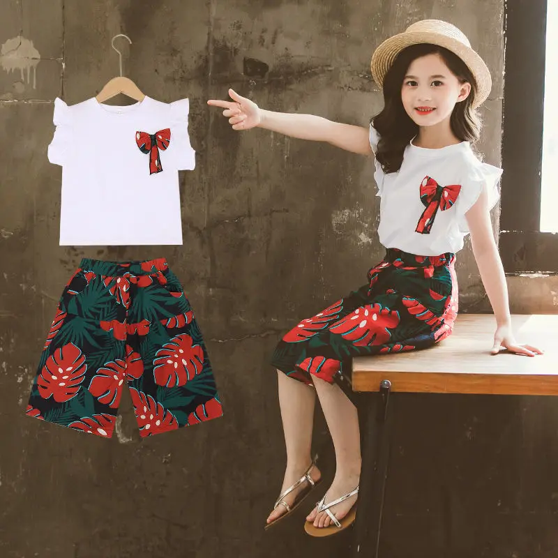 

Children's Clothing Girls Summer Sets 2023 New Fashion Cartoons Printing Short Sleeve Two Piece Suit 2 12 Years Old Kids Clothes