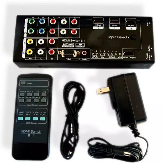 

8x1 мощный Коммутатор HDMI VGA с удаленным аудиовыходом