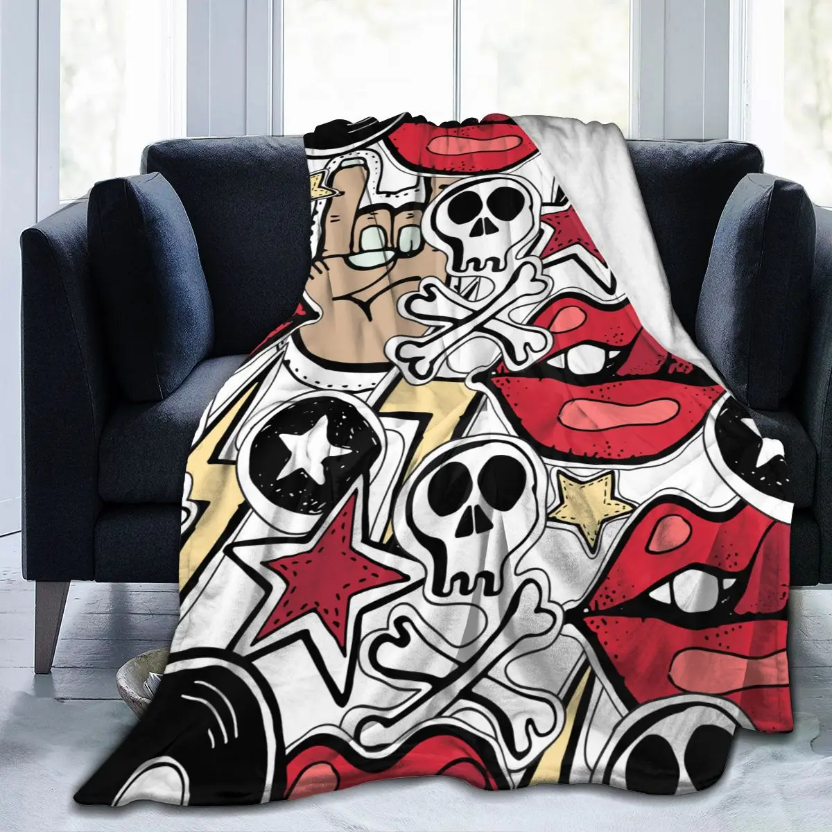 

Flannel Blanket Crazy Punk Rock Abstract Skull Soft Thin Fleece Blanket Bedspread Cover for Bed Sofa Home Decor Dropship