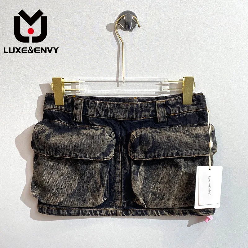 

Женская джинсовая юбка люкс & ENVY, универсальная повседневная короткая юбка с карманами, высокой талией и эффектом потертости, весна-лето 2023