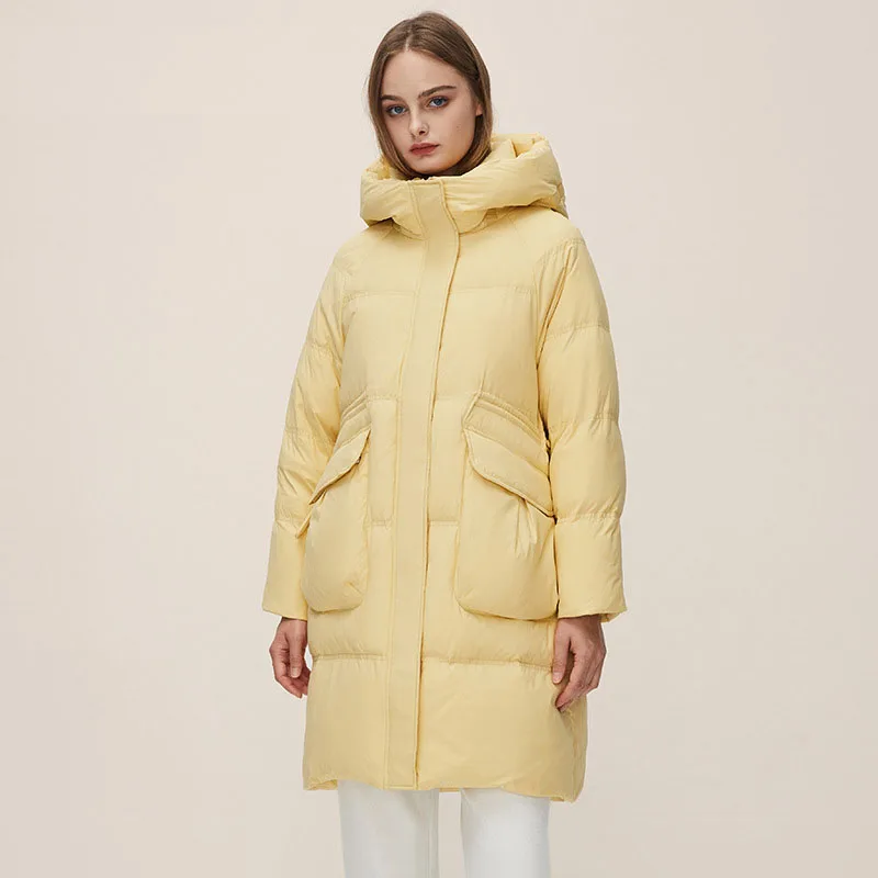 Women Hooded Down Coats Winter White Duck Jacket Mid Length Jackets Fashion Keep Warm Windproof Snap Zip Thick Cashmere Clothes enlarge
