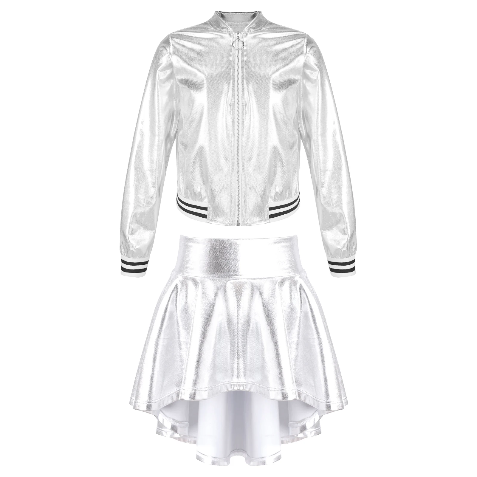 Детская модная уличная одежда для девочек блестящие металлические