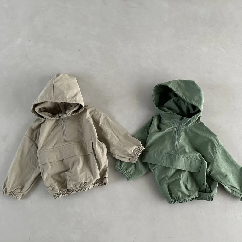 

Trench Children Clothing Korean Autumn New Coat Boys Girls Hooded Fashion Pullover Windbreaker Zipper Versatile Style