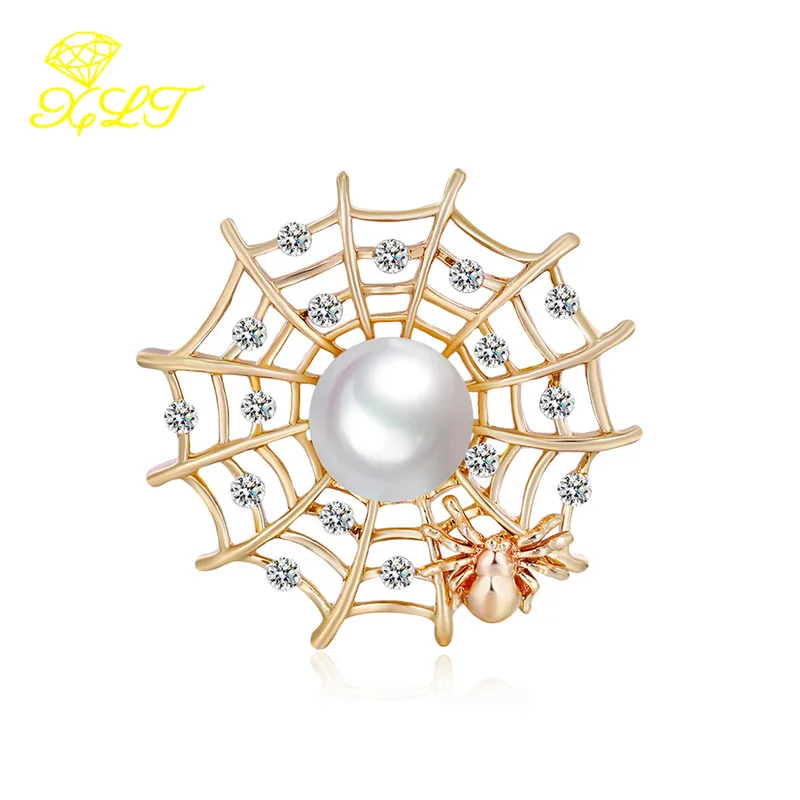 

New European and American Exaggerated Alloy Pearl Rhinestone Spider Web Personality Brooch Clothing Accessories Corsage