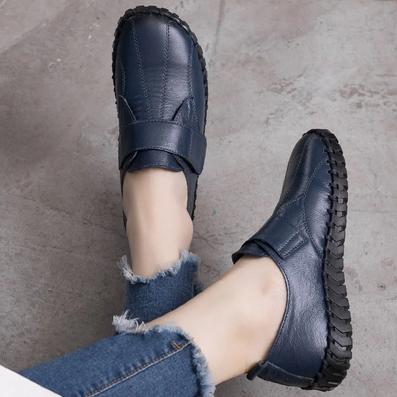 

Genuine Leather Shoes For Woman Autumn Flats Female Hook Loop Orthopedic Shoes Big Size 42 Women's Loafers Ladies Blue Moccasins