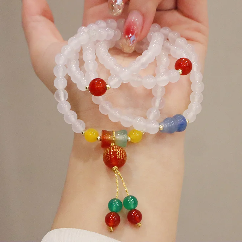 

Новый трехкратный браслет из натурального белого агата, халцедон в виде сердца, чистого и свежего, восстанавливает древние пути дизайна