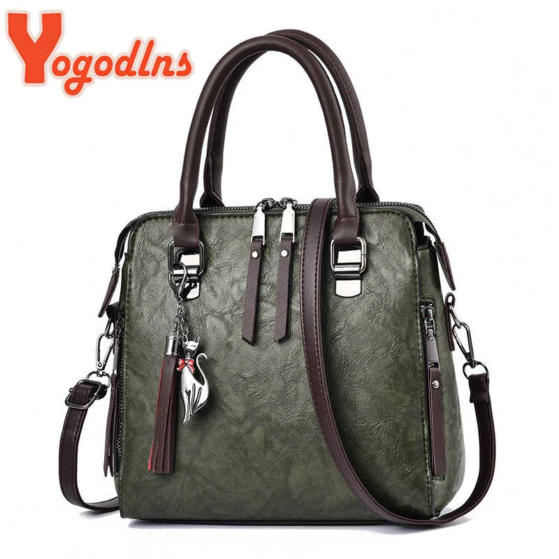 

Yogodlns Vintage Leather Women's HandBags Ladies Messenger Bags Totes Tassel Designer Crossbody Shoulder Bag Boston Hand Bags