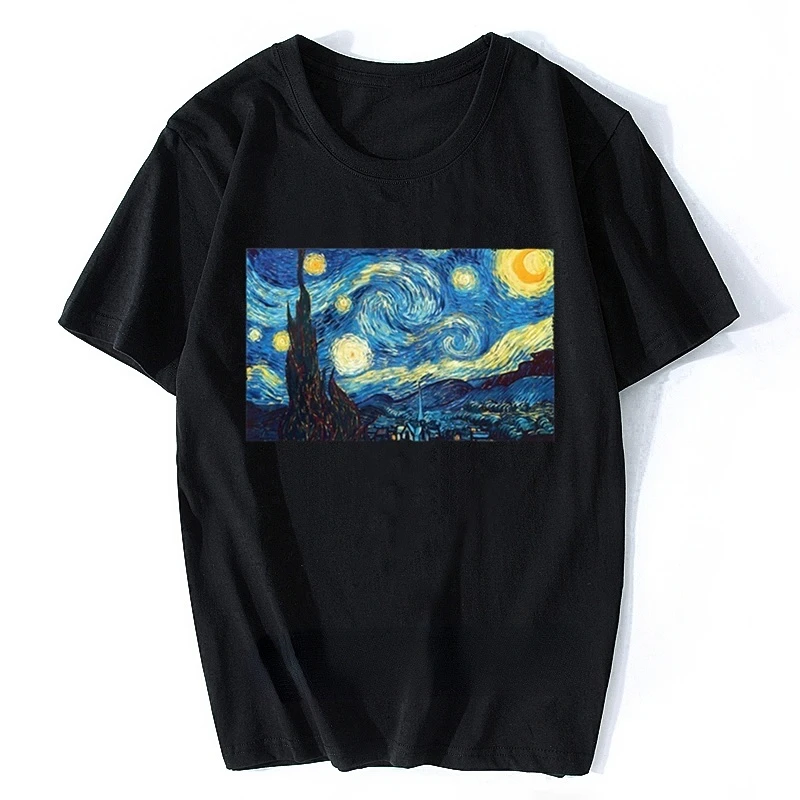 

High Definition Vincent Van Gogh Famous The Starry Night Artistic T Shirt Men JOLLYPEACH BRAND New White Casual Homme Tshirt