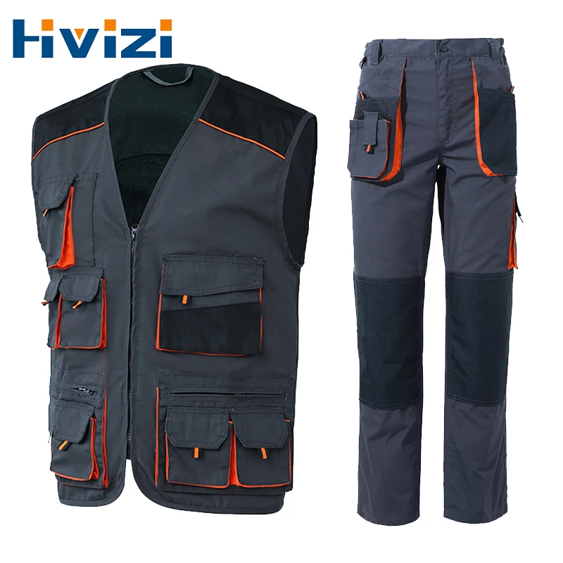 Рабочий костюм для механика, жилет с несколькими карманами и брюки-карго, строительная рабочая одежда для сварщика