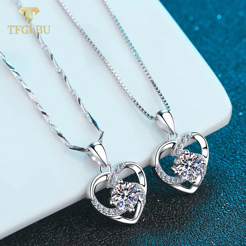

TFGLBU 1CT Brilliant Cut Moissanite 925 Sterling Silver Heart Pendant for Women Colorless Gem Necklace Valentine's Day Gift VVS1
