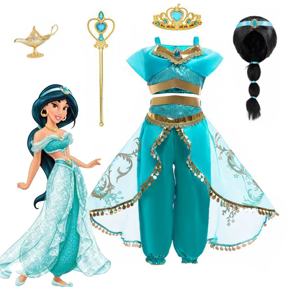 

Hot Jasmine Princess Dress Princess Dress Up Of Aladdin The Magic Lamp Costume Girls Birthday Party Halloween Fantasy Top Pants