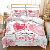 Love Heart Pattern King Queen Duvet Cover Pink Puzzle Bedding Set for Kids Girls Women Valentine's Day Bedroom Decor Quilt Cover