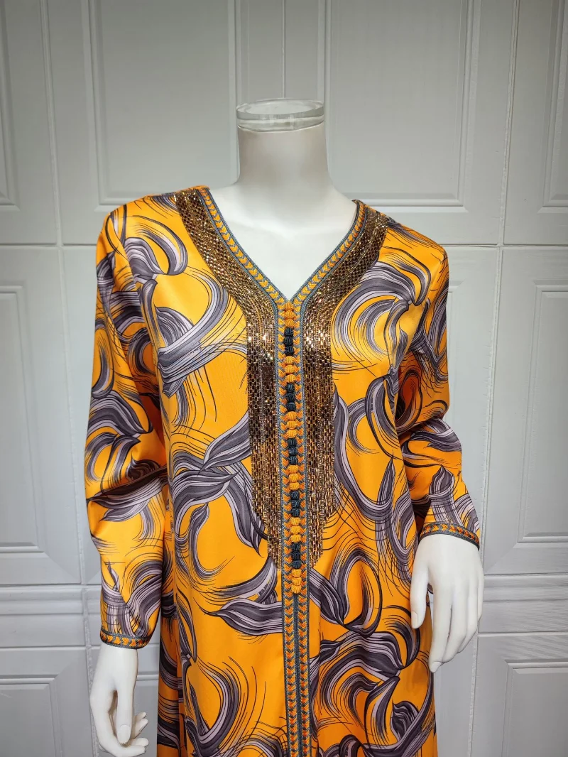Autumn Morocco Dress Muslim Women Abaya Print Diamond Abayas Dubai Turkey Islam Party Dresses Kaftan Robe Longue Vestidos Largos