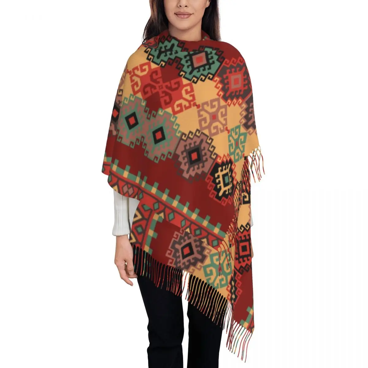 Navajo Pattern Tribal Ethnic Scarf Women Men Fashion Winter Wrap Shawl Vintage Bohemian Turkish Kilim Tassel Wraps