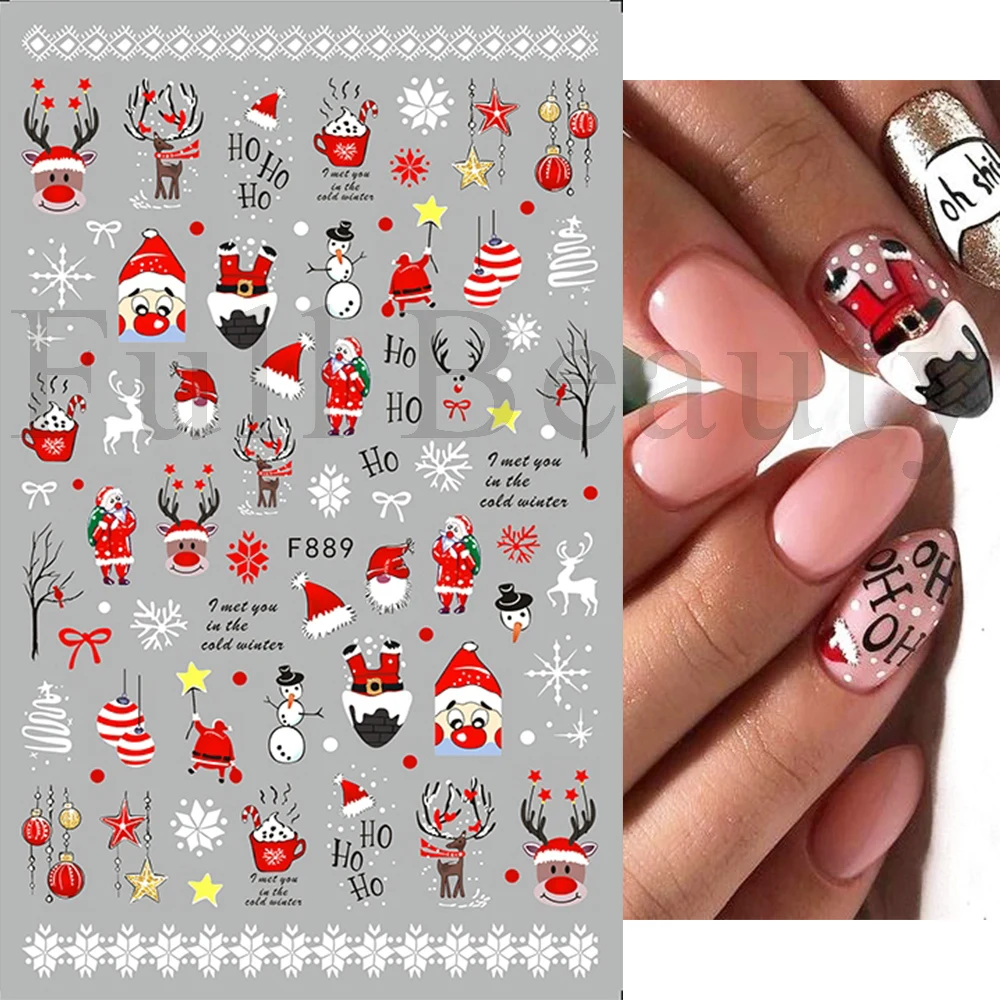 

Christmas Nail Stickers Penguin Santa Claus Elk Tree Deer Bears Cute Cartoon Sliders White Snowflakes Decals Tattoos