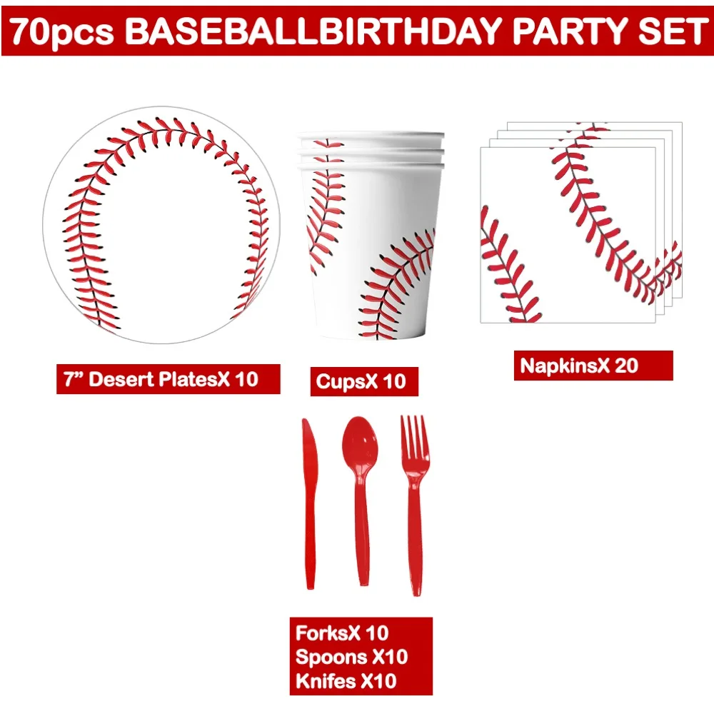 

Baseball Theme 70pcs Decorations Disposable Plates Napkins Cup For School College Home Baby Shower Wedding Birthday Anniversary
