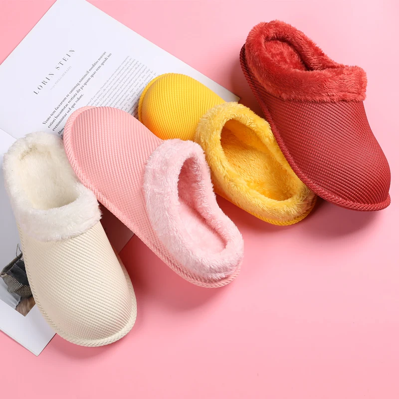 Winter Slippers Women Men Sandals 2022 Casual Waterproof Cotton Shoes Soft Bottom Warm Slides EVA Anti-Slip Plush Home Slipper