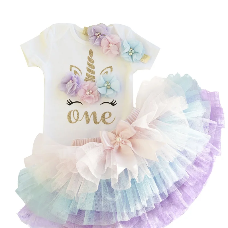 

One Year Girl Baby Birthday Unicorn Romper Tutu Dress Kids Clothes Baby Baptism First Birthday Outfits Christening Gown Unicorn