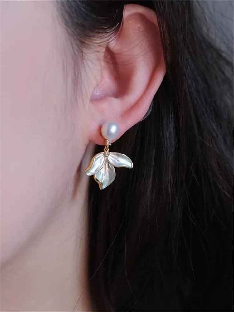 Лепестковые серьги с кристаллами и жемчугом в европейском американском стиле