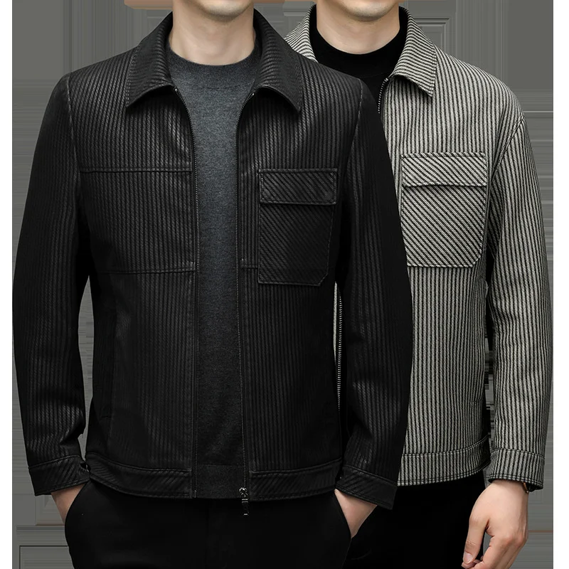 

coat for men Striped in spring and autumn, new high class, handsome, fashionable, slim, short motorcycle leather jacket