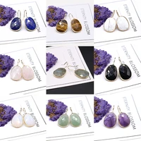 oval gold plated earrings opal rose quartz amethyst natural stone jewelry making diy hanging accessories charms gift party 1pair