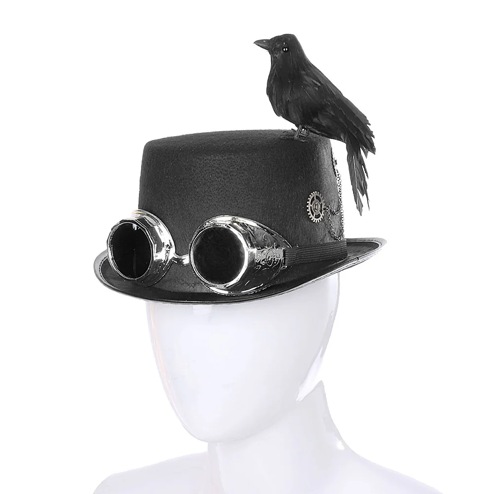 

Halloween Crow Hat Carnival Electronic Music Festival Hat Retro Goth Steampunk Hat Black