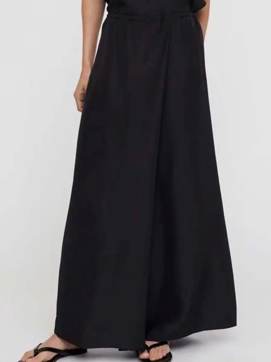 

Women Pants Solid Color Loose Silk Wide Leg Trousers