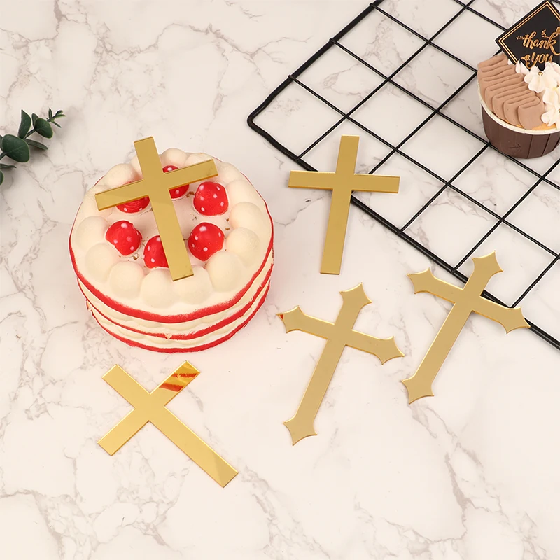 

5Pcs 10*7cm Acrylic Cross Gold Topper First Communion Minimalist Cake Insert for Birthday Party Cake Decoration Supplies