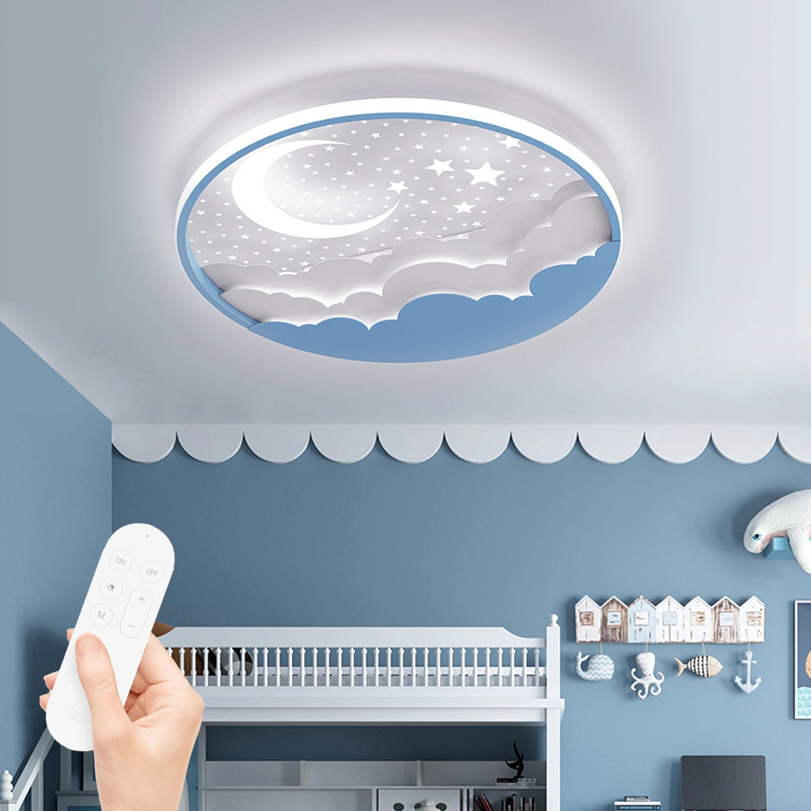 LED Dimmable Ceiling Light Modern Star Moon Children's Room Lamp With Remote Control Boys and Girls Kindergarten Decoration