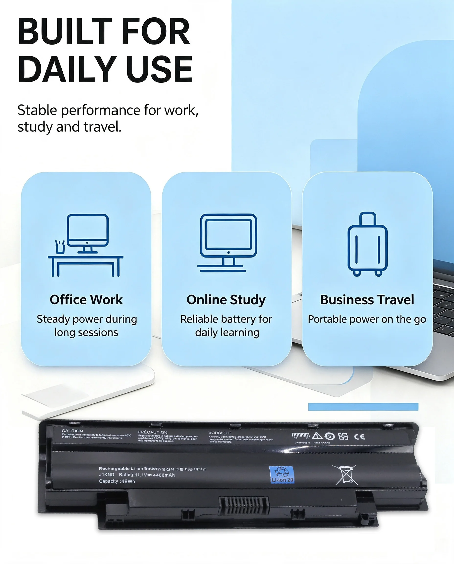 Фото Аккумулятор для ноутбуков Dell Vostro 3450, 3550, 3750, N5110, N5010, M5010, M5030, M5040, M5110, 3420, 3520, N5030, N5040, N5050, N7010, N7110 (J1KND) №3
