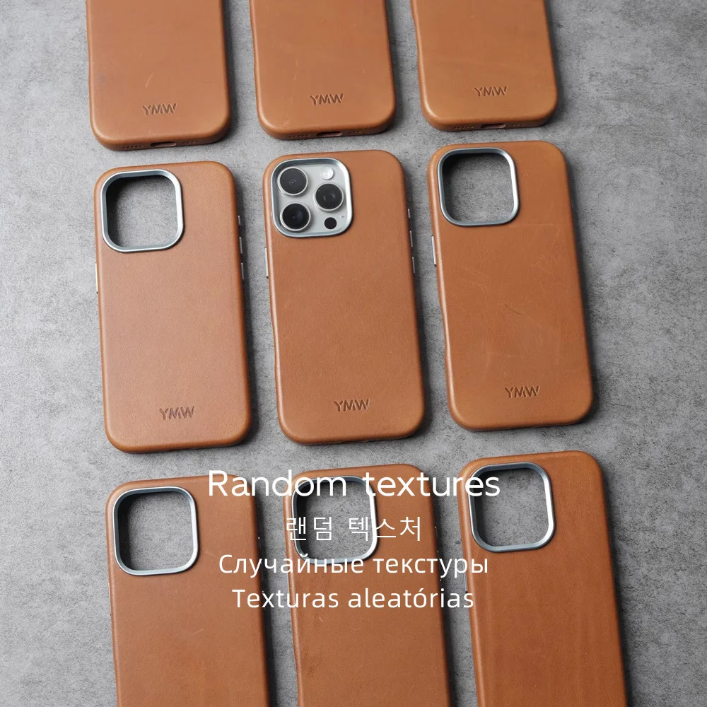 Фото YMW HAAS Barenia Чехол из натуральной кожи ручной работы для iPhone 15 16 Pro Max Роскошный деловой чехол для телефона из воловьей кожи растительного дубления №4