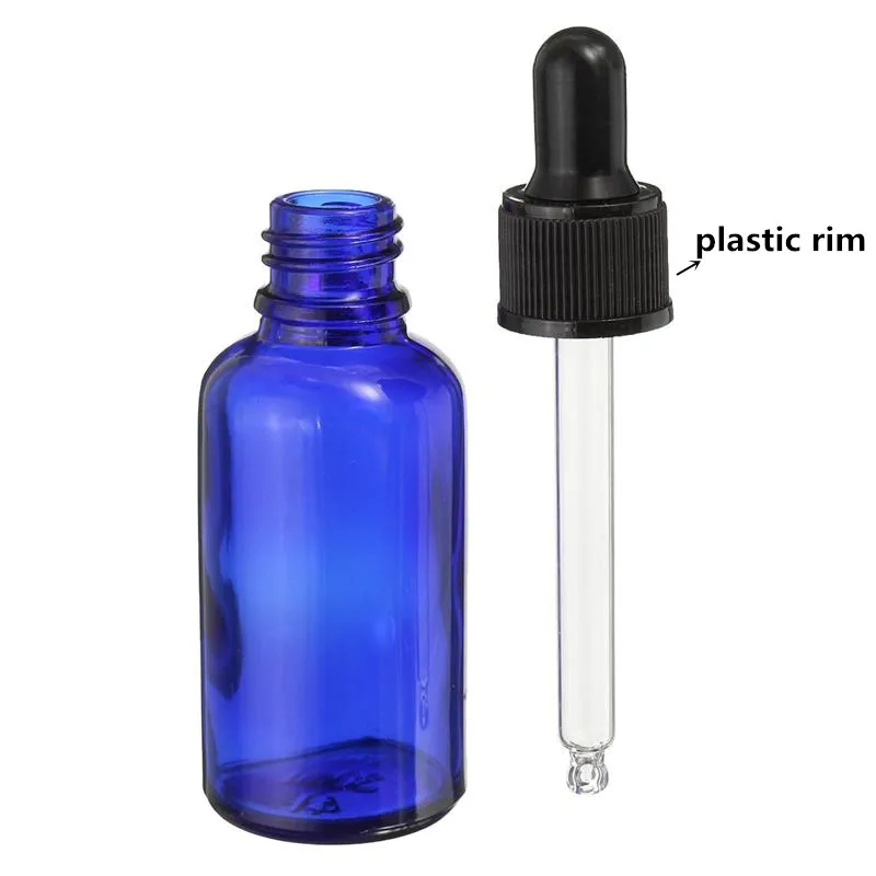

6ps/lot 30ml Empty Blue Glass dropper bottle Vial Nasal Oil dropper E liquid refillable bottle package with black lid