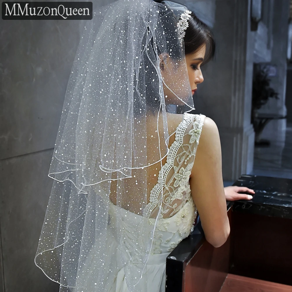 

MZA12-D Fluffy Short Two Layer Veil Fantasy White Foam Polka Dot Fluffy Bride Girlfriend Wedding Fingertip Length Veil