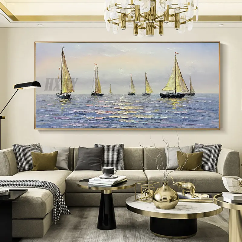 

Custom hand-painted oil painting sea view sunrise interior decoration painting home wall art canvas painting