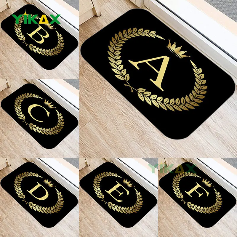 

Letters Doormat Golden Crown Black Carpets Porch Mat Kitchen Bathroom Anti-Slip Floor Nordic Style Indoor Rug Home Decoration