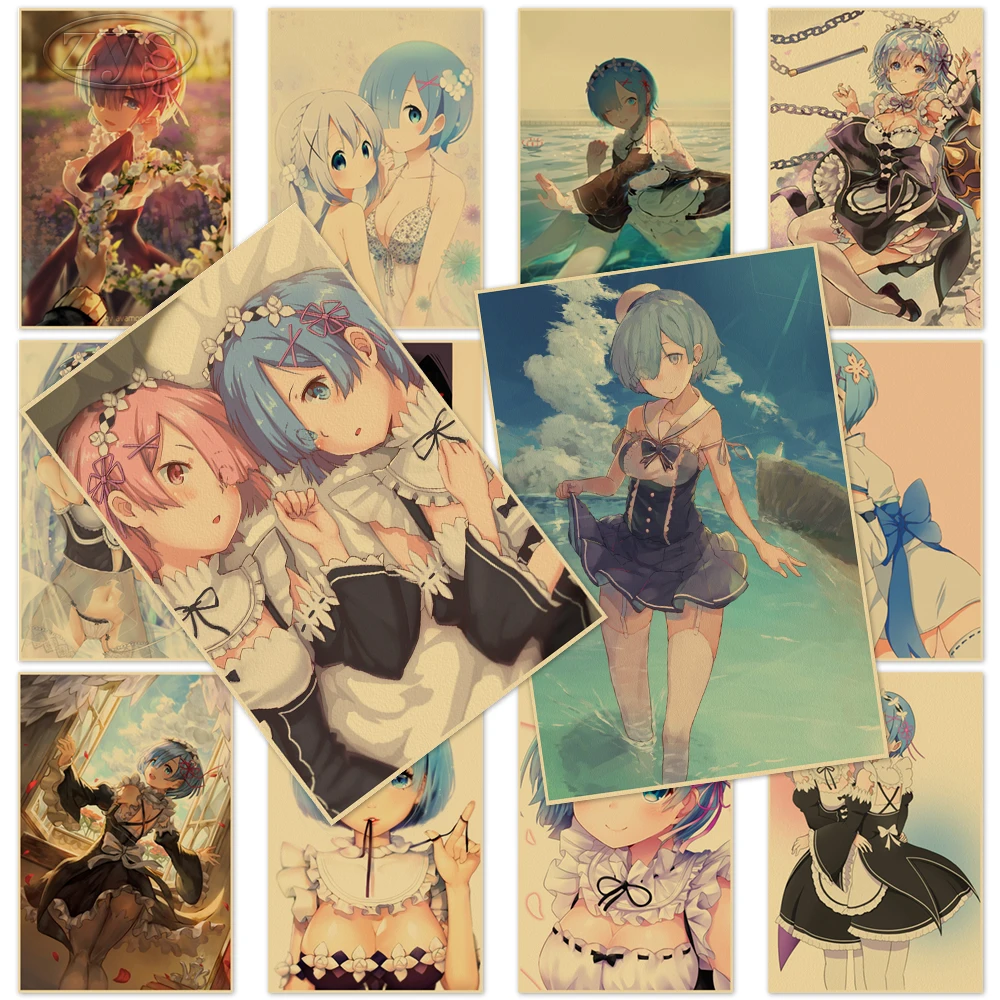 

Настенный плакат с надписью «Re:Zero», наклейка на стену в японском стиле Фреска в стиле школа хаджимера, Эмилия, крафт-бумага, для гостиной, дом...