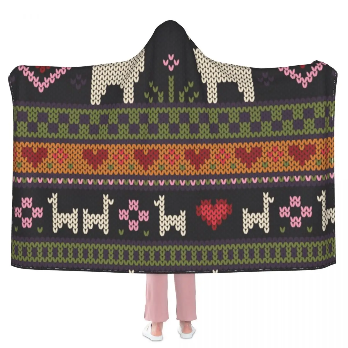 

Трикотажное одеяло с ламой, альпака, сердца, цветок, флисовое дорожное одеяло с капюшоном, супермягкое модное цветное покрывало