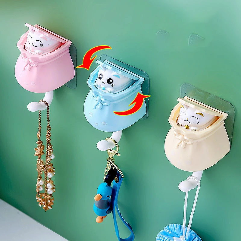 

Крепкий липкий крючок с мультяшным котом, настенный держатель для ключей, клейкая подставка для брелока, органайзер для всякой всячины, акс...