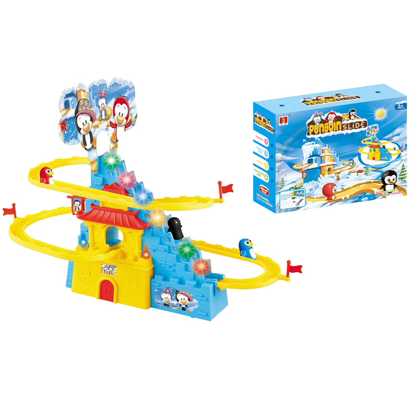 

Electric Penguin Adventure Toys Race Track Slide Roller Coaster Toy Set With Led Light Preschool Educational Toy Christmas Gift