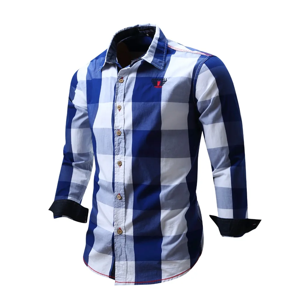

Fredd Marshall Men's Casual Plaid Shirts Long Sleeve Slim Fit 100% Cotton Shirt Leisure Styles Man Clothes Male Fashion 3XL 099
