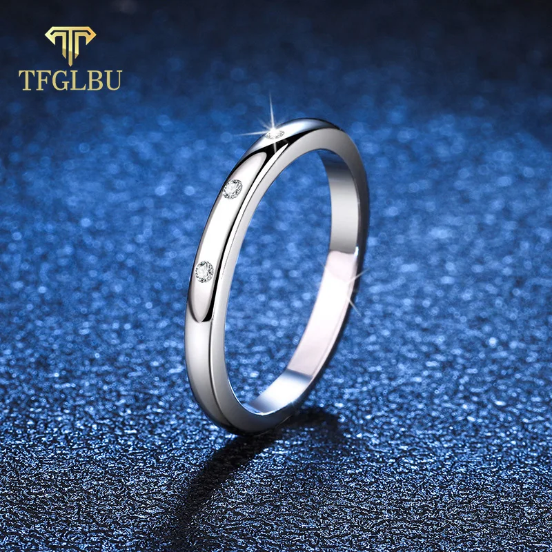 

TFGLBU 0.05CTTW Moissanite Ring for Women Half Eternity Band Imitation Diamond Simple S925 Sterling Silver Plated Platinum GRA